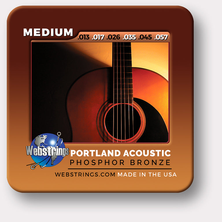 Webstrings Portland Acoustic Phosphor Bronze Acoustic Guitar Strings,  Exceptional Tone and Quality along with long life and the lowest price. Webstrings Portland Acoustic Guitar Strings feel and sound incredible. Webstrings Portand Acoustic guitar strings are an exceptional value. Made in the USA