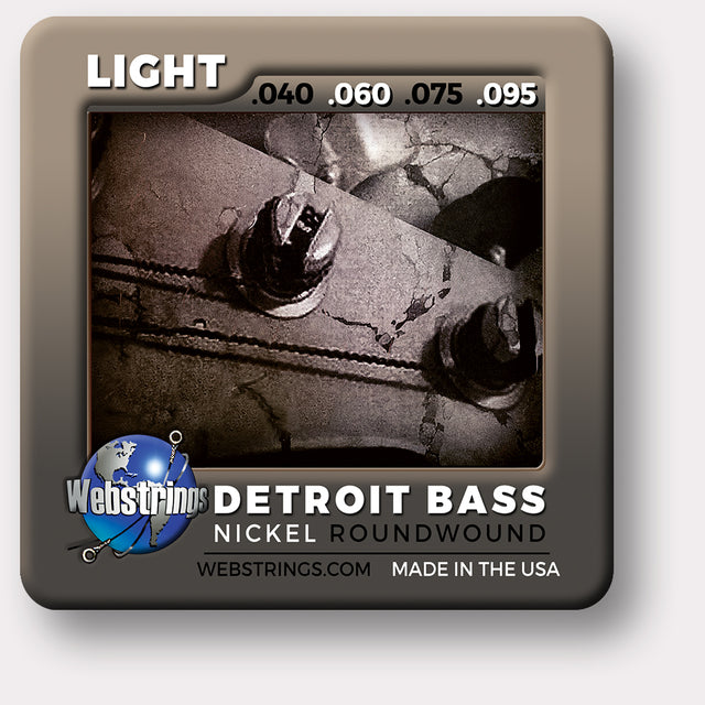 Webstrings Detroit Electric Bass 4 String Nickel Round Wound Bass Strings,  Exceptional Tone and Quality with long life and the lowest price. Webstrings 4 String Nickel Wound Bass Strings feel and sound incredible. Webstrings Detroit Bass 4 String Nickel Round Bass Strings are an exceptional value. Made in the USA