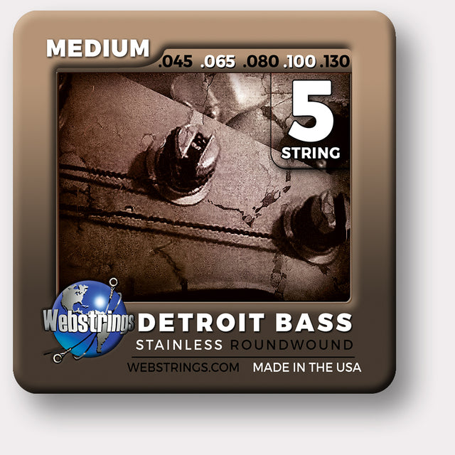Webstrings Detroit Electric Bass 5 String Stainless Steel Bass Strings, Exceptional Tone and Quality with long life and the lowest price. Webstrings 5 String Stainless Bass Strings feel and sound incredible. Webstrings Detroit Bass 5 String Stainless Round Bass Strings are an exceptional value. Made in the USA