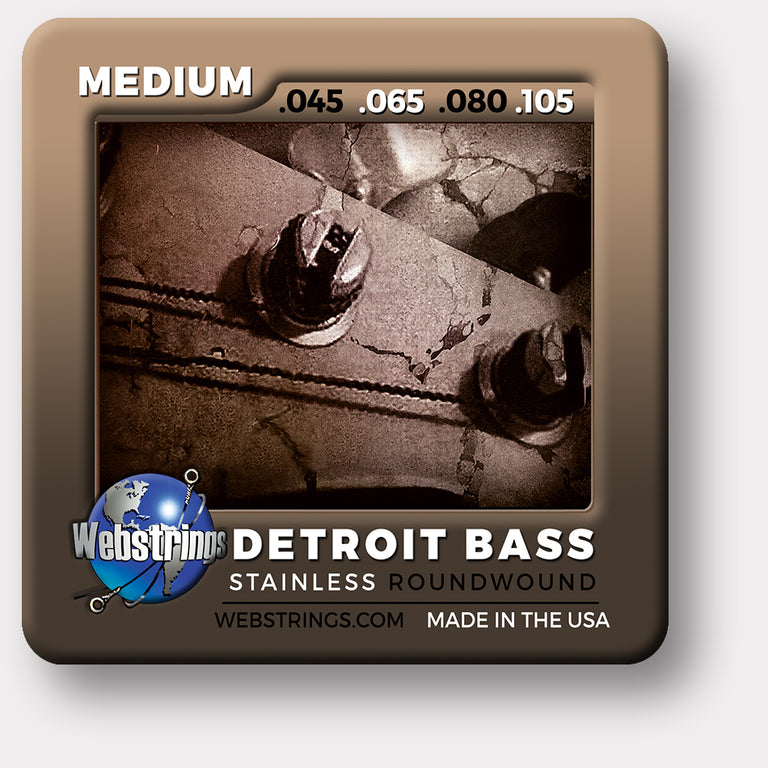 Webstrings Detroit Electric Bass 4 String Stainless Steel Bass Strings, Exceptional Tone and Quality with long life and the lowest price. Webstrings 4 String Stainless Bass Strings feel and sound incredible. Webstrings Detroit Bass 4 String Stainless Round Bass Strings are an exceptional value. Made in the USA