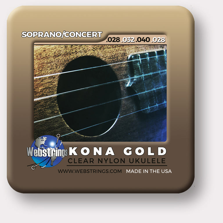 Webstrings Kona Gold Ukulele Strings, Exceptional Tone and Quality along with long life and the lowest price. Webstrings Kona Gold Ukulele Strings feel and sound incredible. Webstrings Kona Gold Ukulele Strings are an exceptional value. Made in the USA