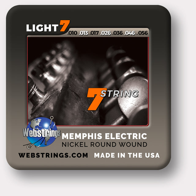 Webstrings Memphis Electric 7 String Nickel Guitar Strings, Exceptional Tone and Quality along with long life and the lowest price. Webstrings Electric 7 String Nickel Guitar Strings feel and sound incredible. Webstrings Memphis Electric 7 String Nickel guitar strings are an exceptional value. Made in the USA