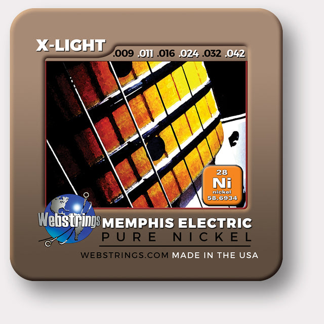 Webstrings Memphis Electric Pure Nickel Guitar Strings, Exceptional Tone and Quality along with long life and the lowest price. Webstrings Memphis Electric Pure Nickel Guitar Strings feel and sound incredible. Webstrings Memphis Electric Pure Nickel guitar strings are an exceptional value. Made in the USA