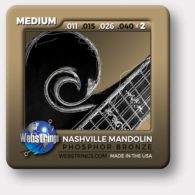 Webstrings Nashville Phosphor Bronze Loop End Mandolin Strings, Exceptional Tone and Quality along with long life and the lowest price. Webstrings Nashville Phosphor Bronze Loop End Mandolin Strings feel and sound incredible. Webstrings Nashville Phosphor Mandolin strings are an exceptional value. Made in the USA