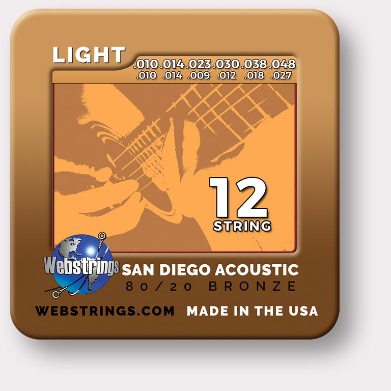 Webstrings San Diego Acoustic 80/20 Bronze Acoustic Guitar Strings,  Exceptional Tone and Quality along with long life and the lowest price. Webstrings San Diego Acoustic guitar strings feel and sound incredible. Webstrings San Diego Acoustic guitar strings are an exceptional value. Made in the USA